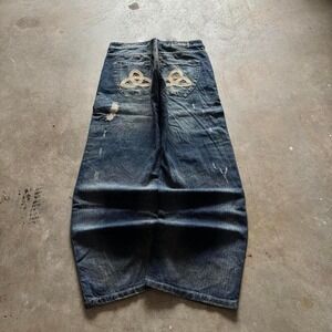 Baggy True Republic Wide Leg Southpole Styl Embroidered Y2K VTG Denim Jeans 40